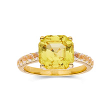 Load image into Gallery viewer, 18K Gold Plated Ring Canary Yellow Lab Grown Sapphire Diamond Ring  - FineColorJewels