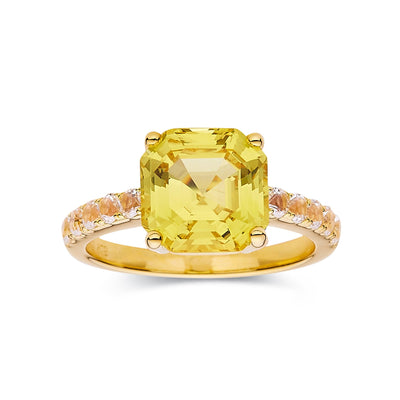 18K Gold Plated Ring Canary Yellow Lab Grown Sapphire Diamond Ring  - FineColorJewels