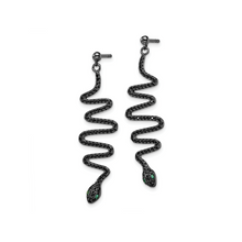 Load image into Gallery viewer, Black Spinel Snake Dangle Earrings