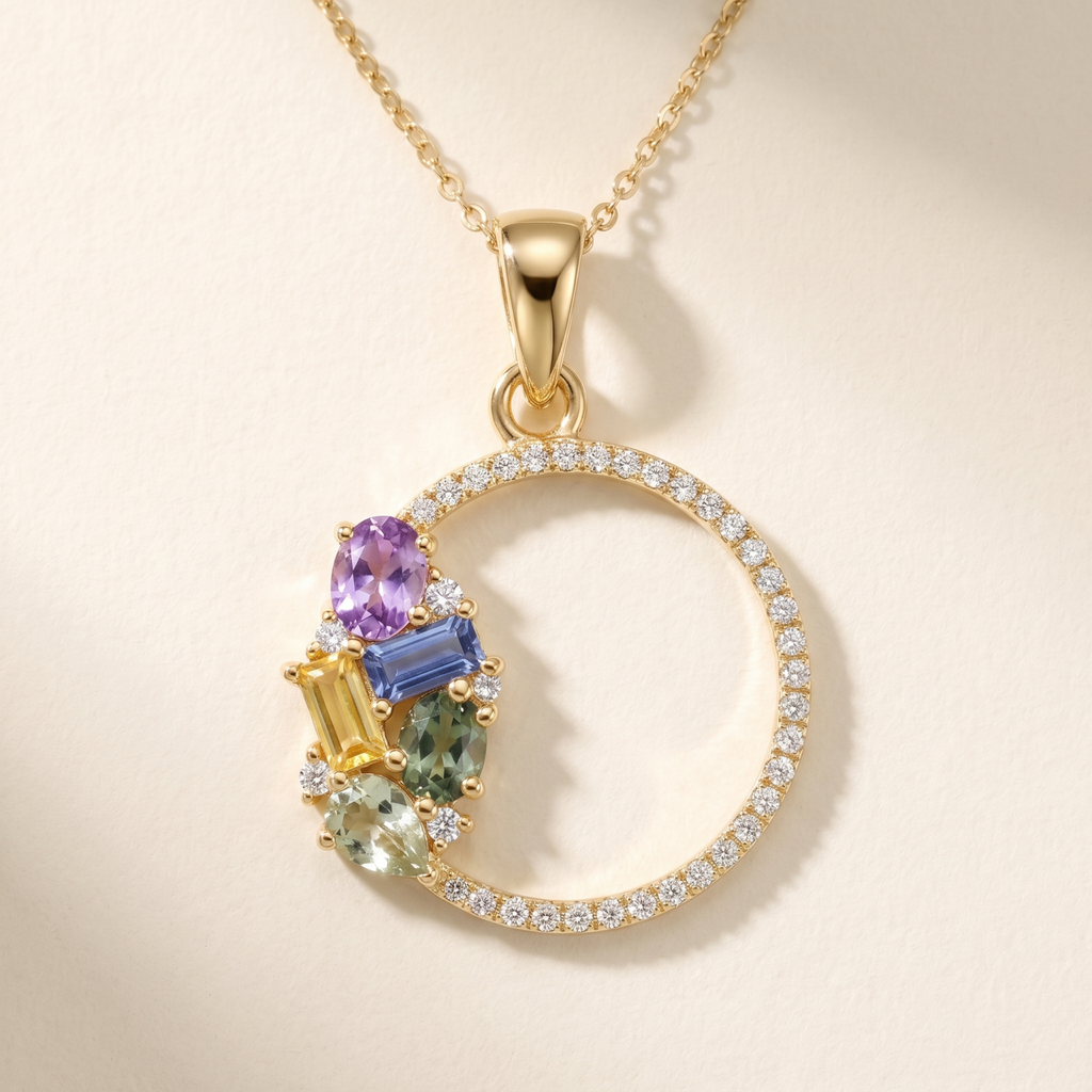 IGI Certified 0.83 Ct Multi Color Unheated Clustered Sapphire Diamond 14K Yellow Gold Wreath Pendant Necklace
