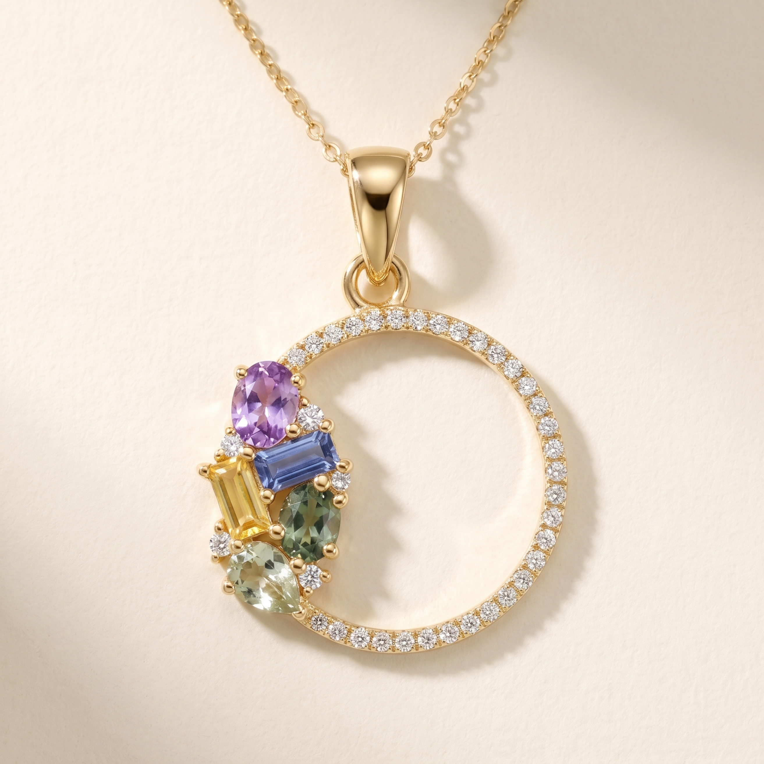 IGI Certified 0.83 Ct Multi Color Unheated Clustered Sapphire Diamond 14K Yellow Gold Wreath Pendant Necklace