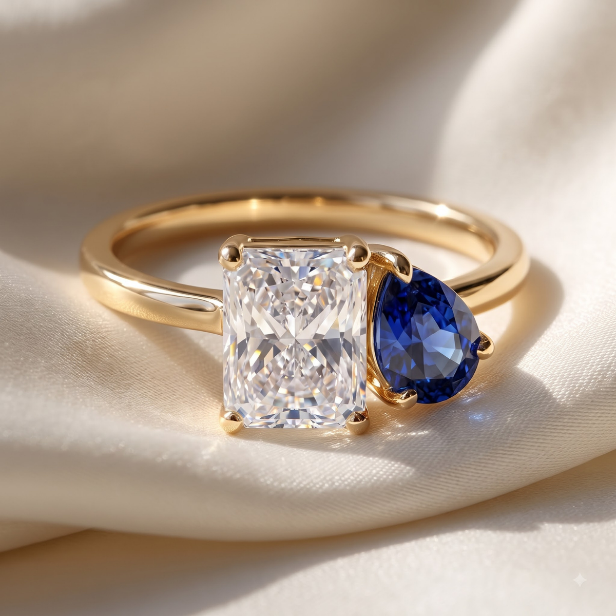 2.74 Cttw Pear Emerald, Ruby, Sapphire and Lab Diamond 14K Yellow Gold Toi et Moi Ring