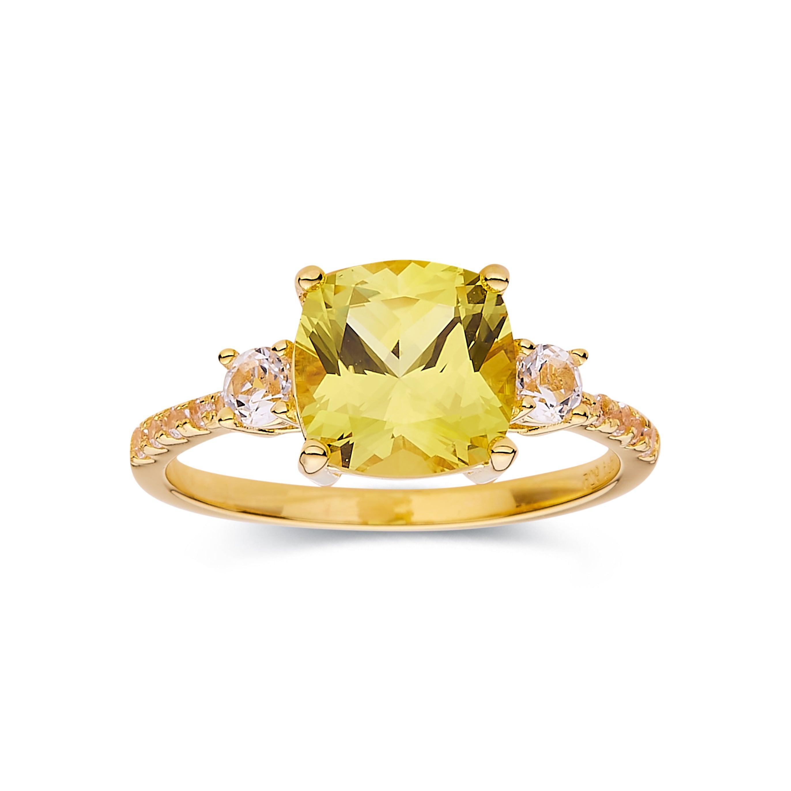 Canary Yellow Sapphire Ring Yellow Diamond Engagement Ring Yellow Cocktail 18K Yellow Gold Plated Silver Proposal Ring