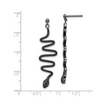 Load image into Gallery viewer, Black Spinel Snake Dangle Earrings