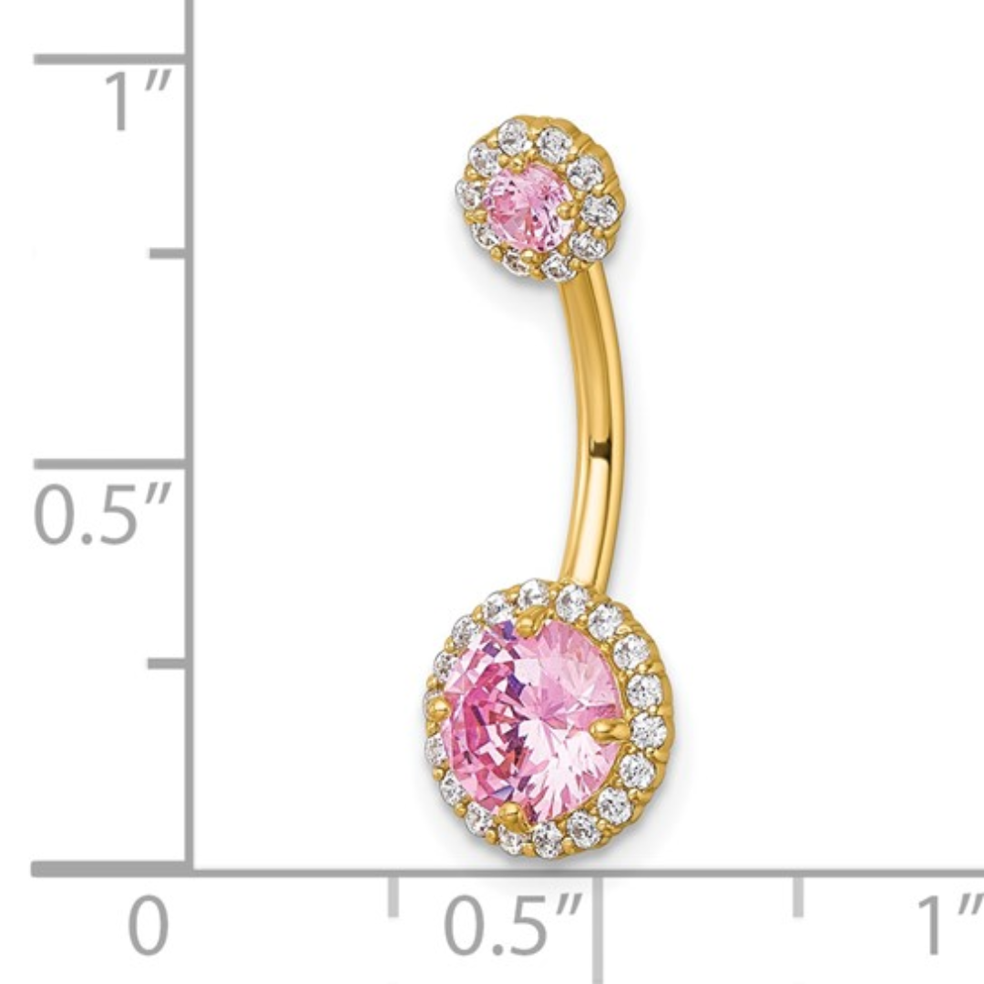 10k Gold  Pink and White CZ Navel Ring