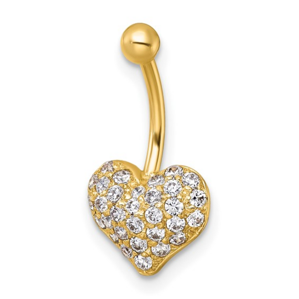 10k Gold Pave CZ Heart Navel Ring