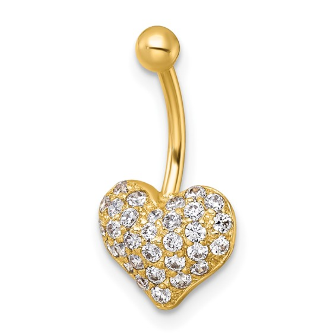 10k Gold Pave CZ Heart Navel Ring