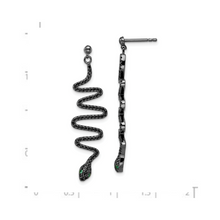 Load image into Gallery viewer, Black Spinel Snake Dangle Earrings