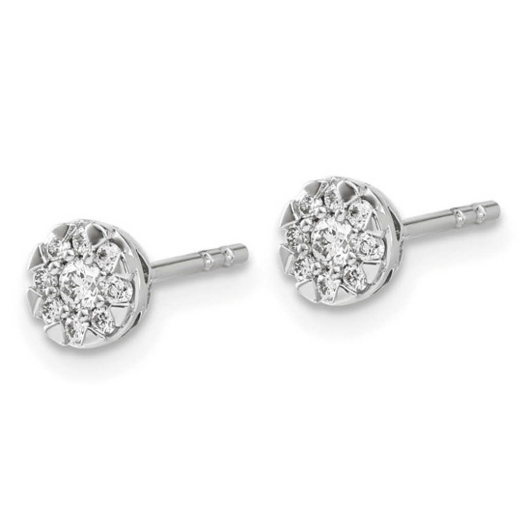 14K White Gold, Lab Grown Diamond, Cluster Earrings Round, Flower Stud Earrings, Fine Earrings, Dainty Cluster Diamond Earrings, Gift For Her