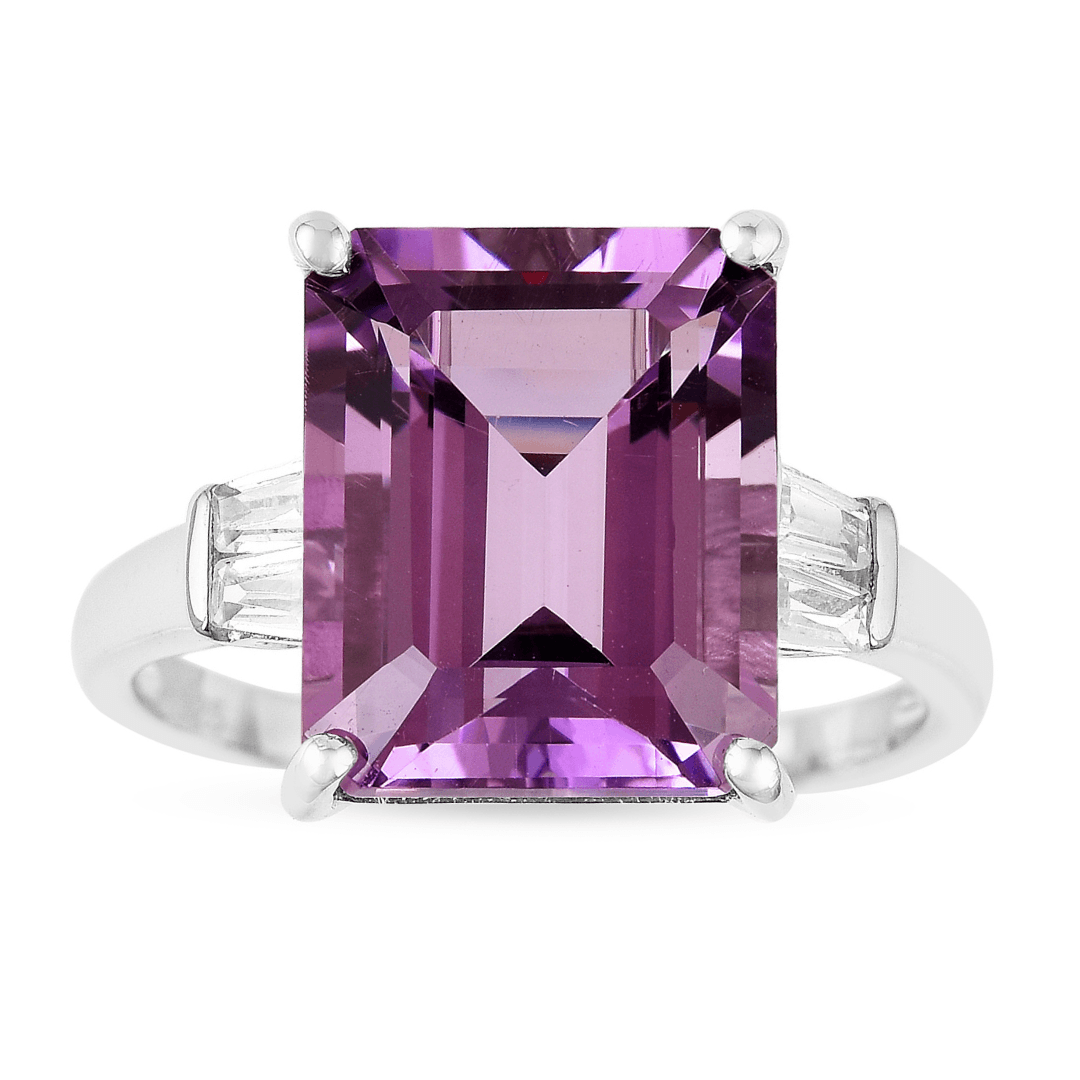 Octagon Purple Amethyst Ring, White rhodium and sterling silver ring, amethyst sterling silver octagon ring