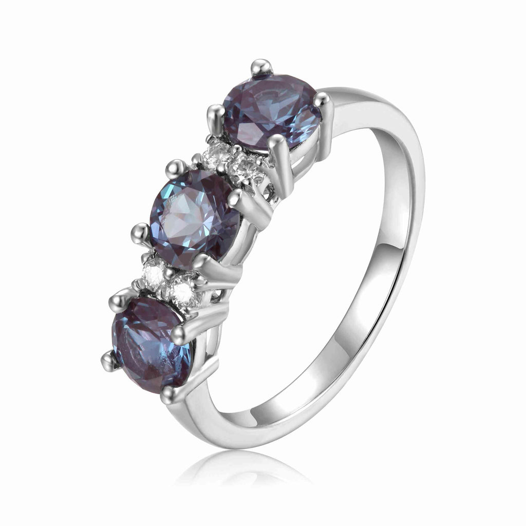 Lab Grown Alexandrite Three Stone Ring - FineColorJewels