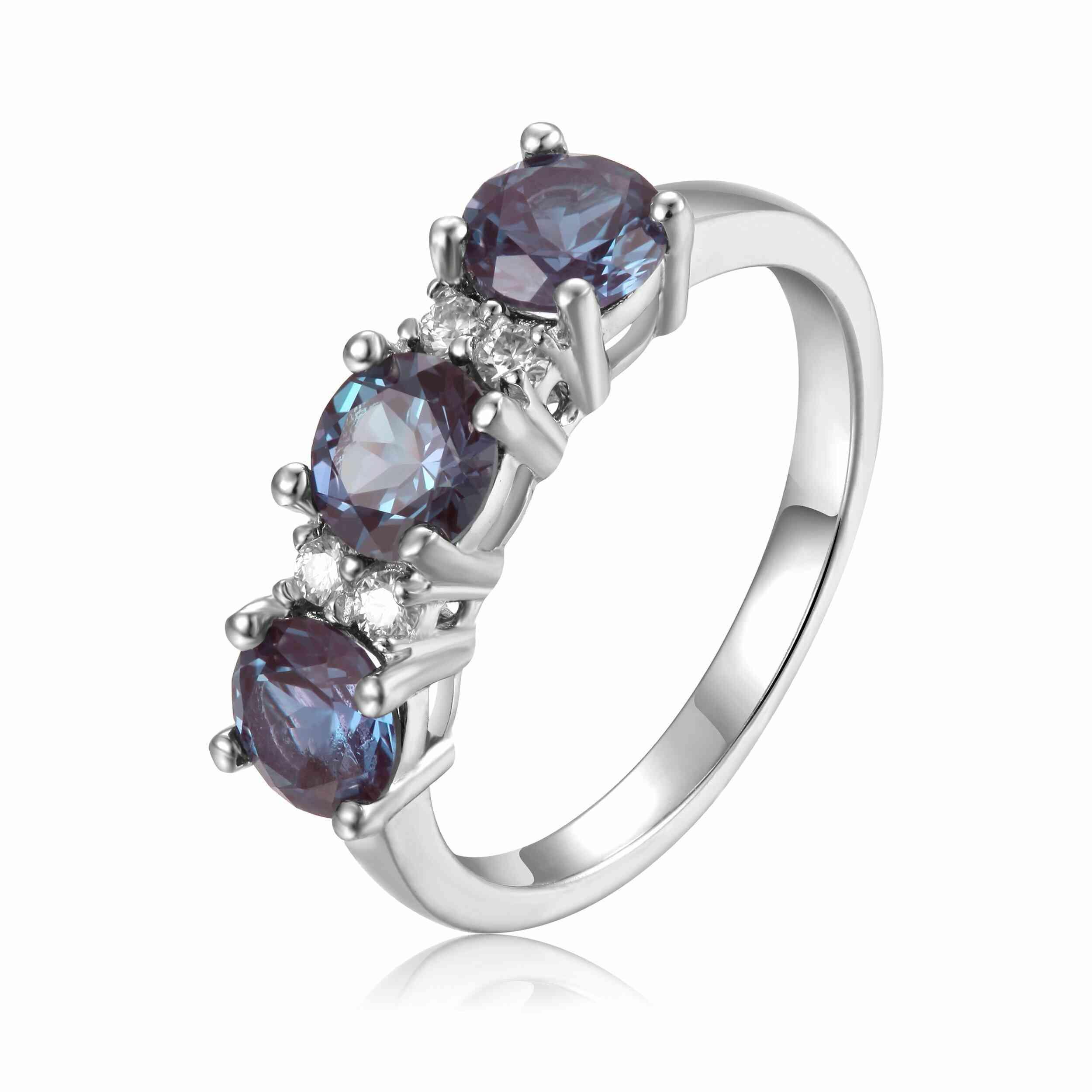Lab Grown Alexandrite Three Stone Ring - FineColorJewels