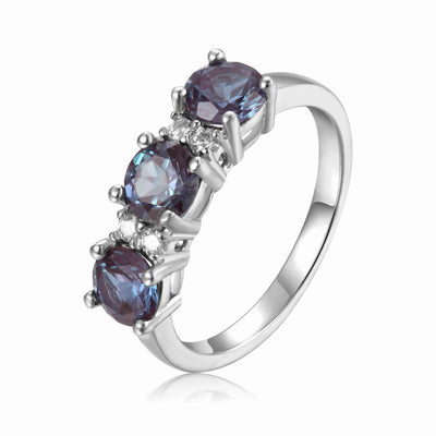 Lab Grown Alexandrite Three Stone Ring - FineColorJewels