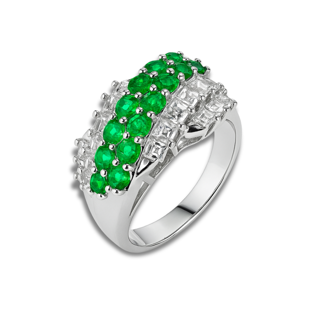 Natural Green Tsavorite Garnet Cluster Ring Fine Color Jewels