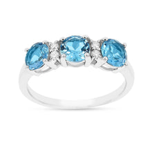 Load image into Gallery viewer, Three stone ring design, eternity ring deign, blue gemstone ring design, natural topaz jewelry, ring on a budget, affordable ring design
