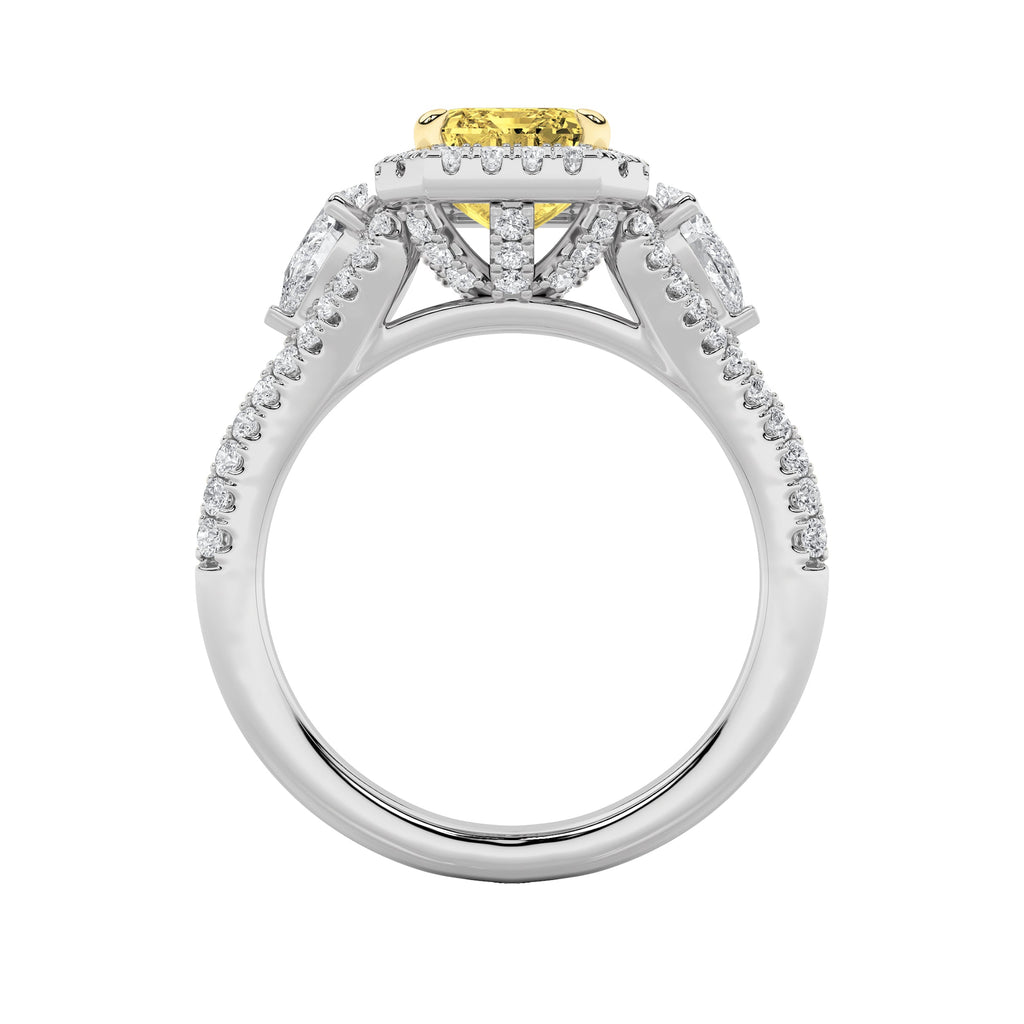 3Cttw Radiant Shaped Lab Grown Diamond (F/VS) Accented Three Stone Ring in 14K Gold