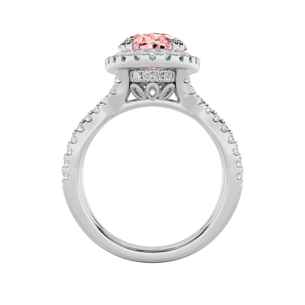 4Cttw Oval Shaped Lab Grown Diamond (F/VS) Split Shank Halo Engagement Ring in 14K Gold