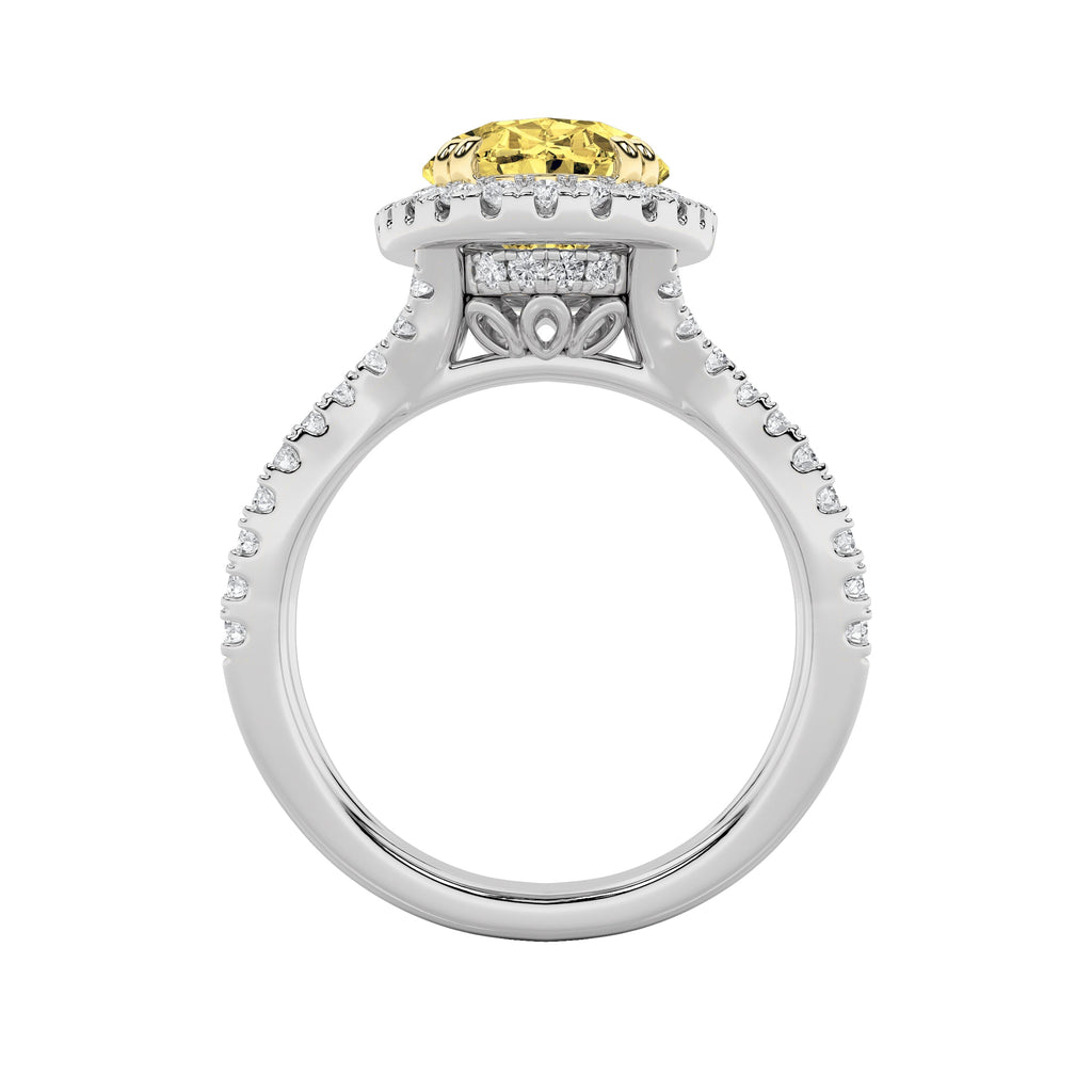 4Cttw Oval Shaped Lab Grown Diamond (F/VS) Split Shank Halo Engagement Ring in 14K Gold
