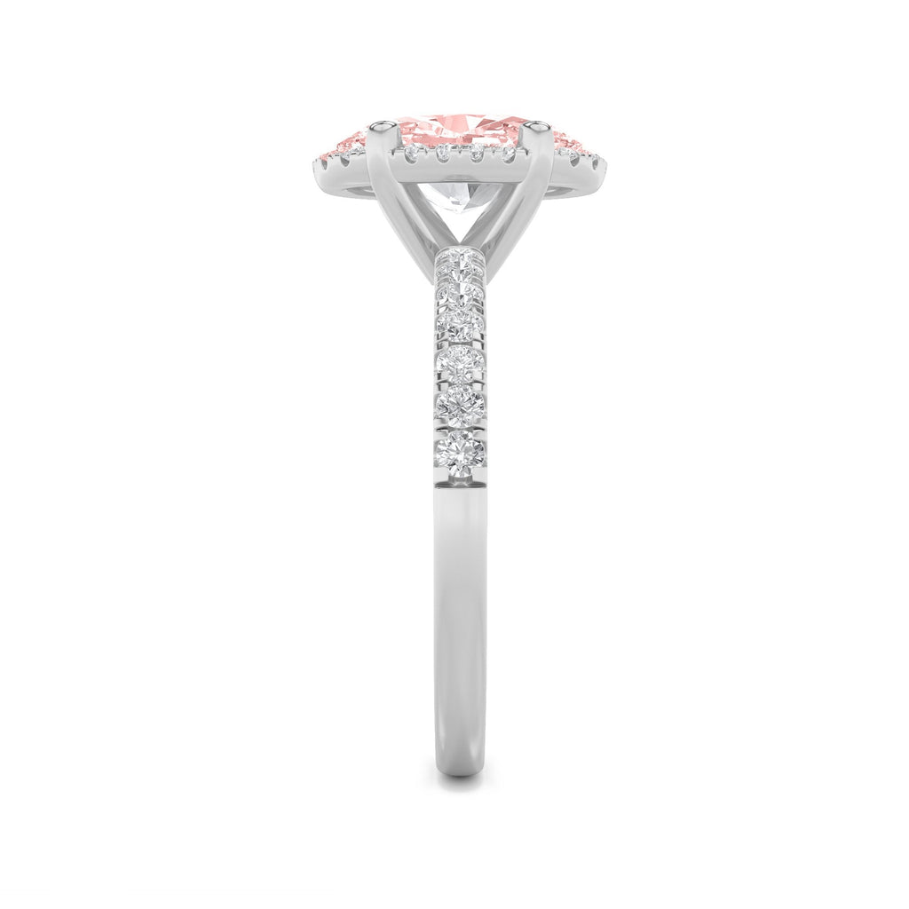 2Cttw Oval Shaped Lab Grown Diamond (F/VS) Halo Accented Engagement Ring in 14K Gold