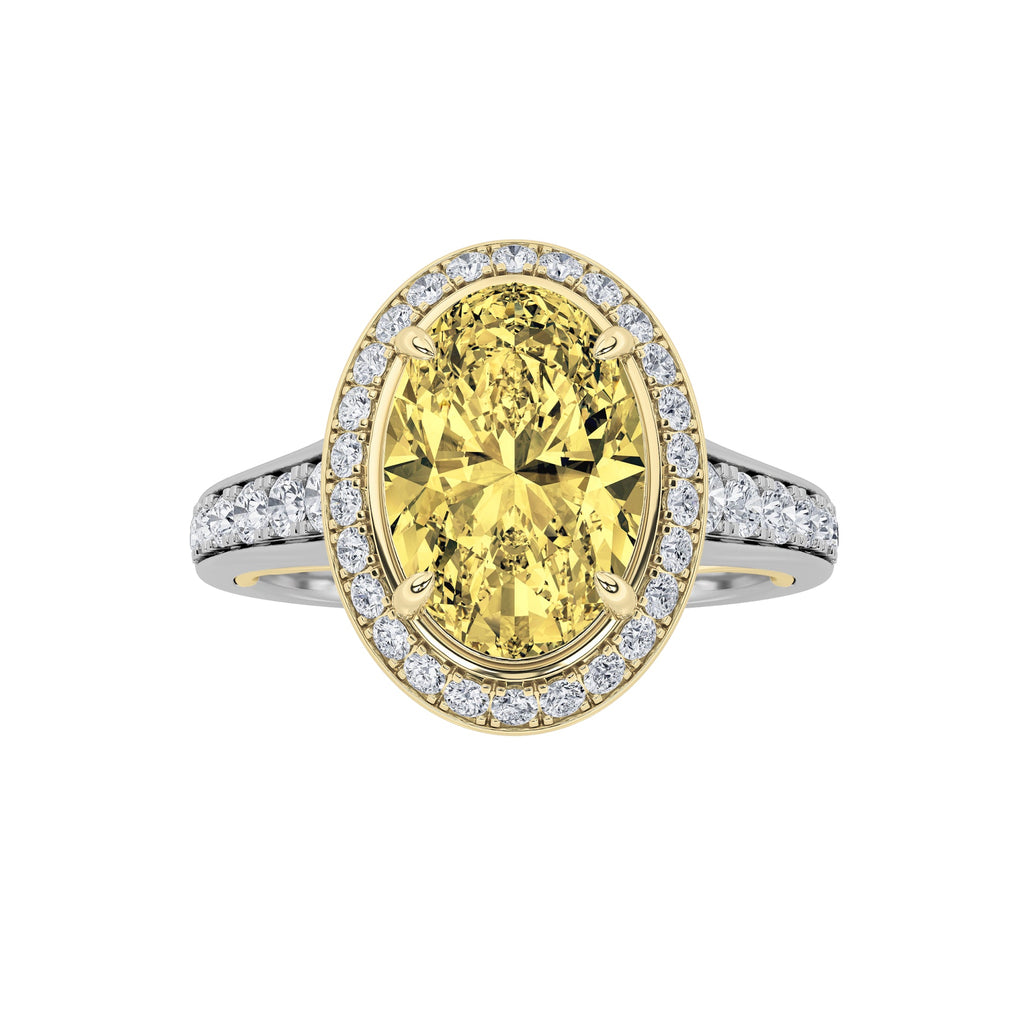 3.5Cttw Oval Shaped Lab Grown Diamond (F/VS) BoldAccented Statement Engagement Ring in 14K Gold