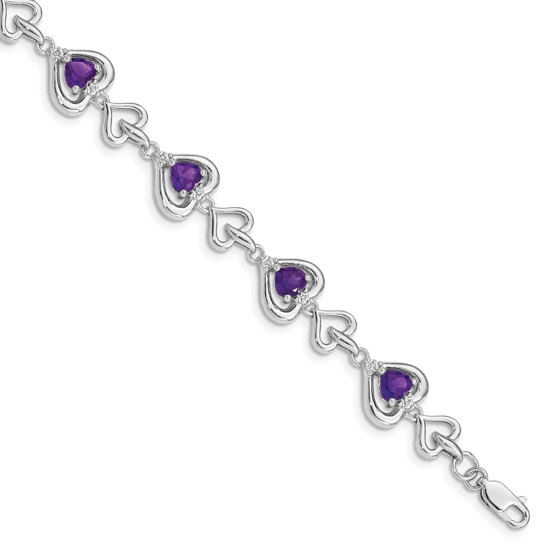 Genuine Amethyst and Diamond Heart Bracelets Sterling Silver Fine Color Jewels Anniversary bracelet for her,Birthstone bracelet for grandma,Birthstone bracelet for her,birthstone bracelet for mom,bracelet for girlfriend,bracelet for her,bracelet for mom,bracelet for wife,bracelet for women,Gemstone Bracelet,QG