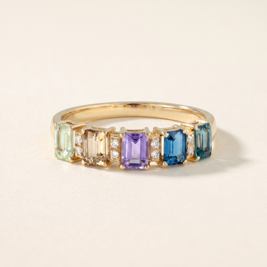 IGI Certified 1.27 Ct Multi Color Unheated Sapphire Prong 14K Yellow Gold Half Eternity Engagement Ring