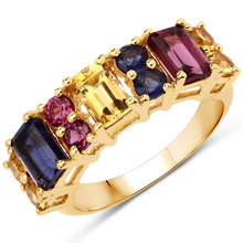 Load image into Gallery viewer, 14K Yellow Gold-Plated Multi Stones Sterling Silver Cluster Ring