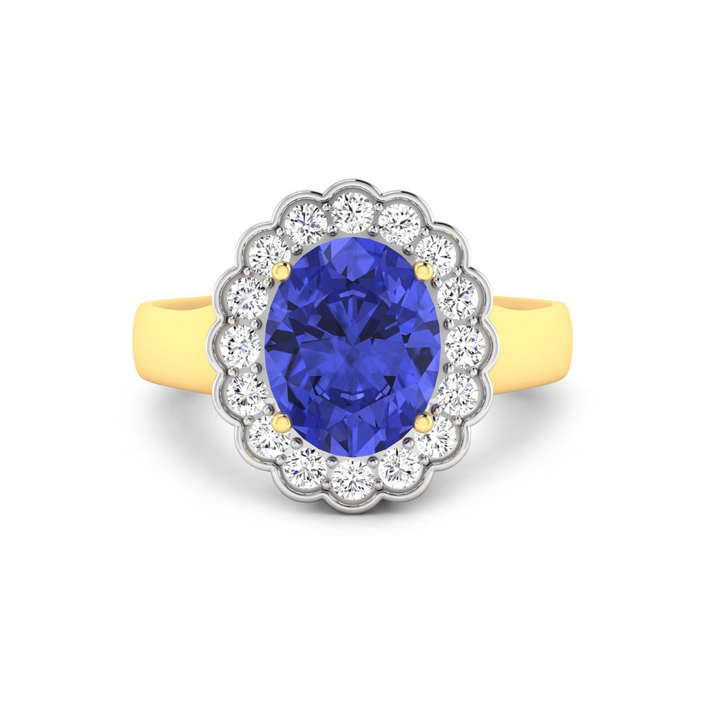 Genuine Diamond and Tanzanite Halo Ring