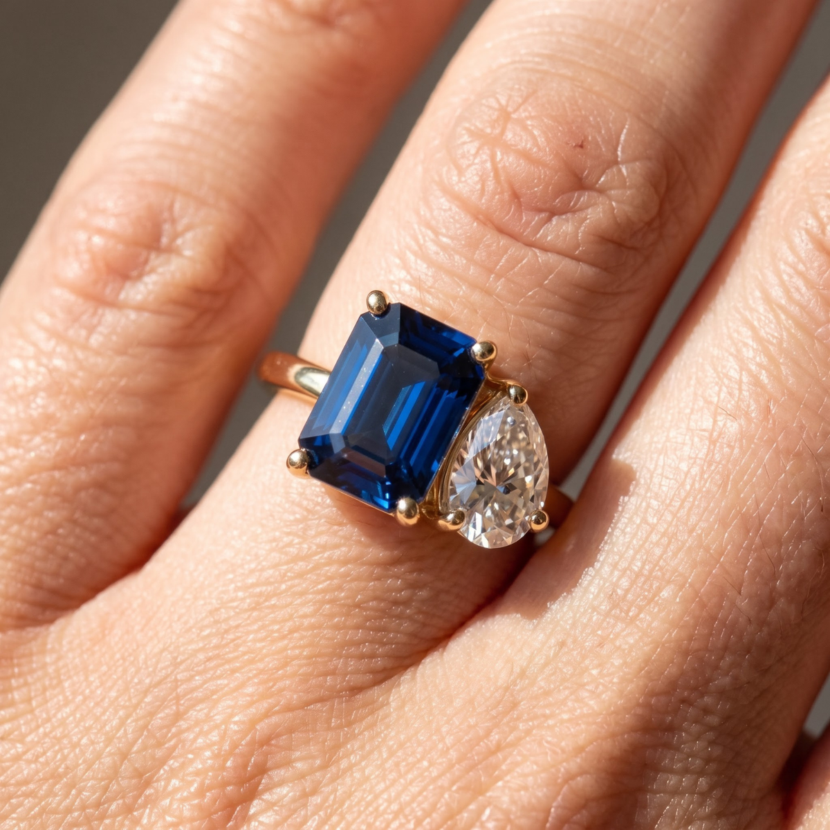 2.60 Cttw Octagon Emerald, Ruby, Sapphire and Lab Diamond 14K Yellow Gold Toi et Moi Ring