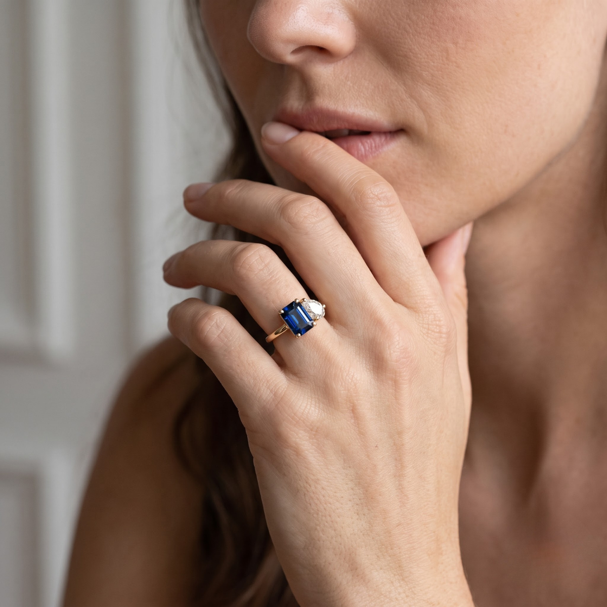 2.60 Cttw Octagon Emerald, Ruby, Sapphire and Lab Diamond 14K Yellow Gold Toi et Moi Ring