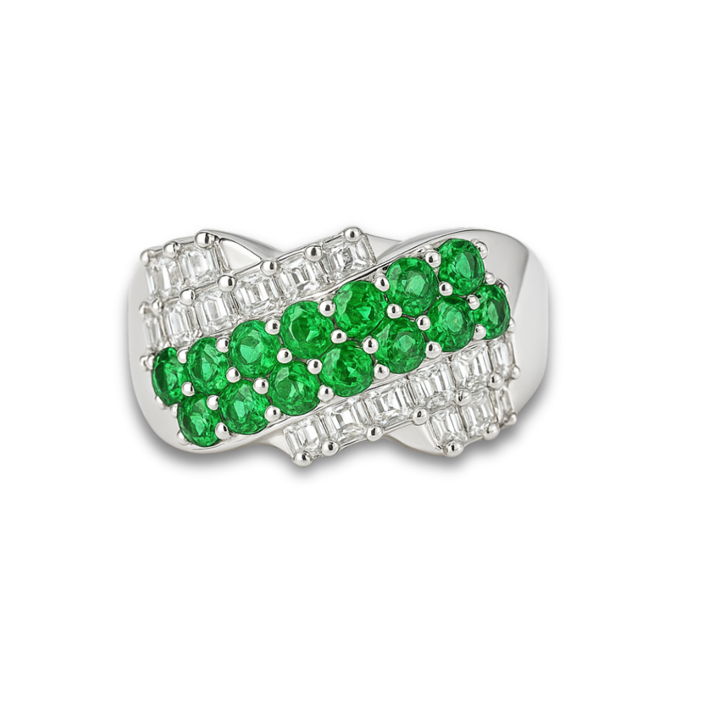 Natural Green Tsavorite Garnet Cluster Ring Fine Color Jewels