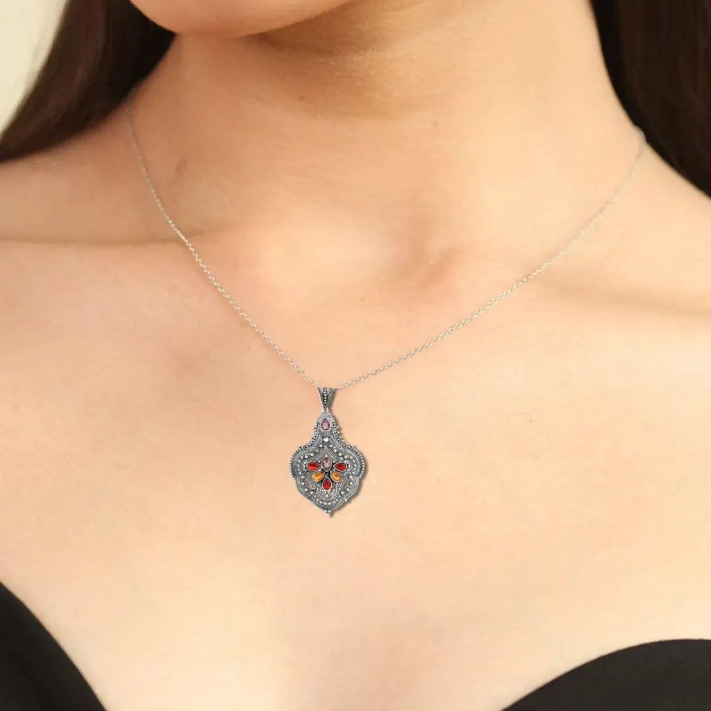 Boho Pendant Oxidised Necklace FineColorJewels 925 Sterling Silver, boho necklace, boho pendant, gemstone pendant, gemstone Pendant necklace, gemstone pendant.Celestial Jewelry, necklaces, pendant, pendant necklace, silver necklace, silver pendant, sterling silver, unique necklace, unique pendant