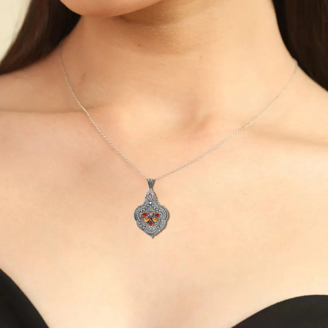 Boho Pendant Oxidised Necklace FineColorJewels 925 Sterling Silver, boho necklace, boho pendant, gemstone pendant, gemstone Pendant necklace, gemstone pendant.Celestial Jewelry, necklaces, pendant, pendant necklace, silver necklace, silver pendant, sterling silver, unique necklace, unique pendant