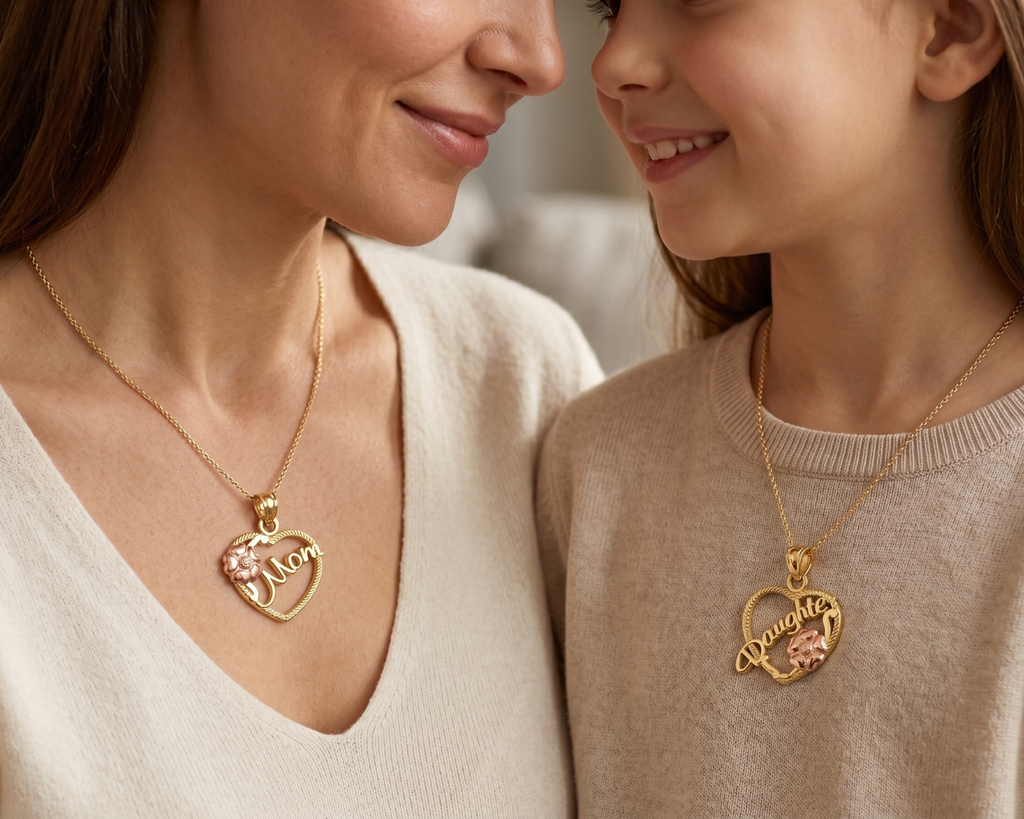 10K yellow gold mom - Daughter Breakable Hearts Pendant