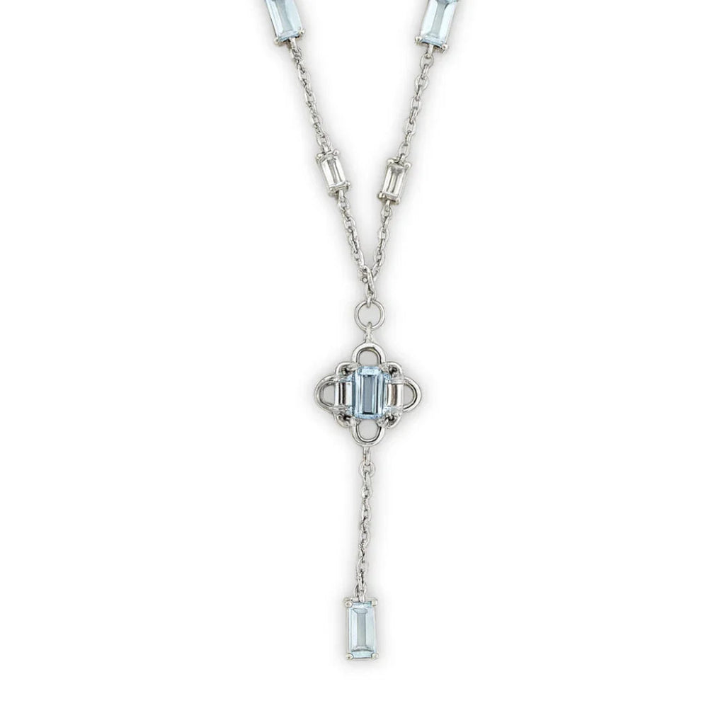 Natural Sky Blue Topaz Y Drop Necklace Silver