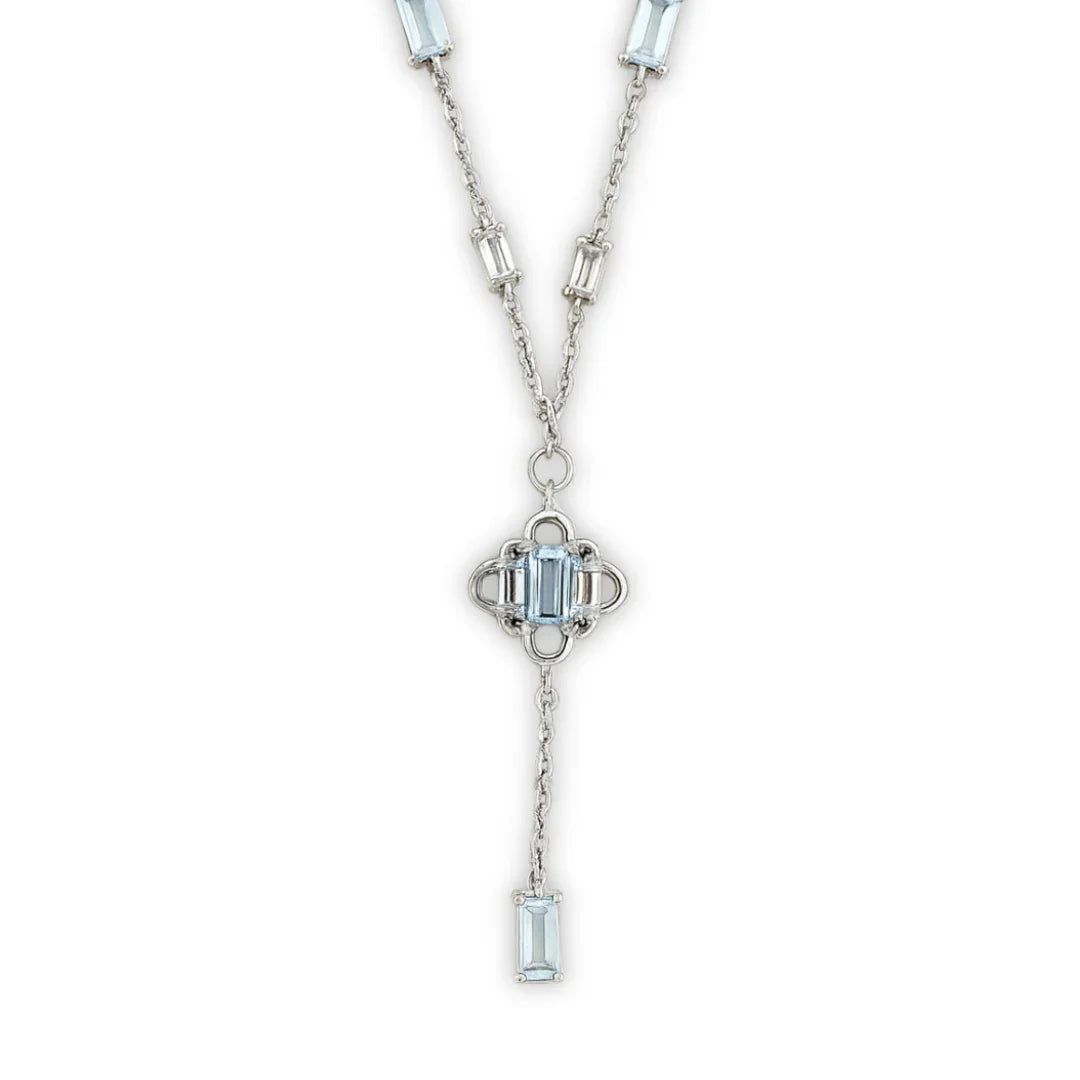 Natural Sky Blue Topaz Y Drop Necklace Silver
