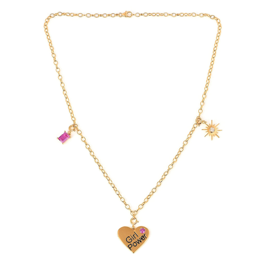 18K Yellow Gold Over 925 Silver Multi Charm Heart Necklace For Women