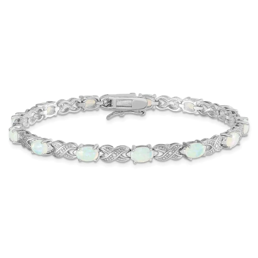 Genuine Opal Sterling Silver XO Bracelet Fine Color Jewels Anniversary bracelet for her,Birthstone bracelet for grandma,Birthstone bracelet for her,birthstone bracelet for mom,bracelet for girlfriend,bracelet for her,bracelet for mom,bracelet for wife,bracelet for women,Gemstone Bracelet,QG