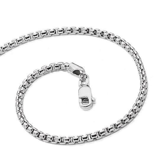 14K White Gold Diamond-Cut Round Box Chain Necklaces for Men and Women