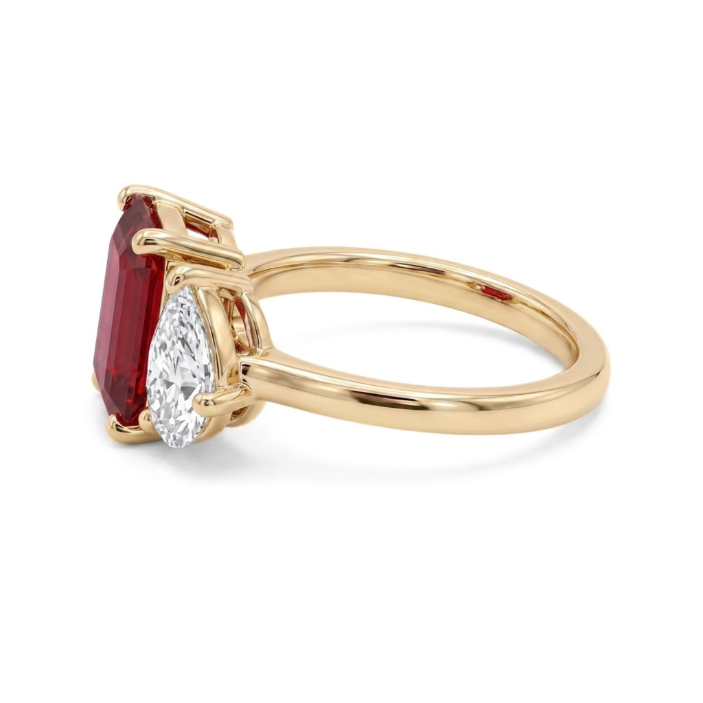 2.60 Cttw Octagon Emerald, Ruby, Sapphire and Lab Diamond 14K Yellow Gold Toi et Moi Ring