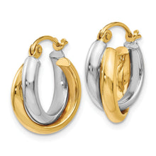 Load image into Gallery viewer, 14K Gold Two-Tone Hinged Hoop Earrings