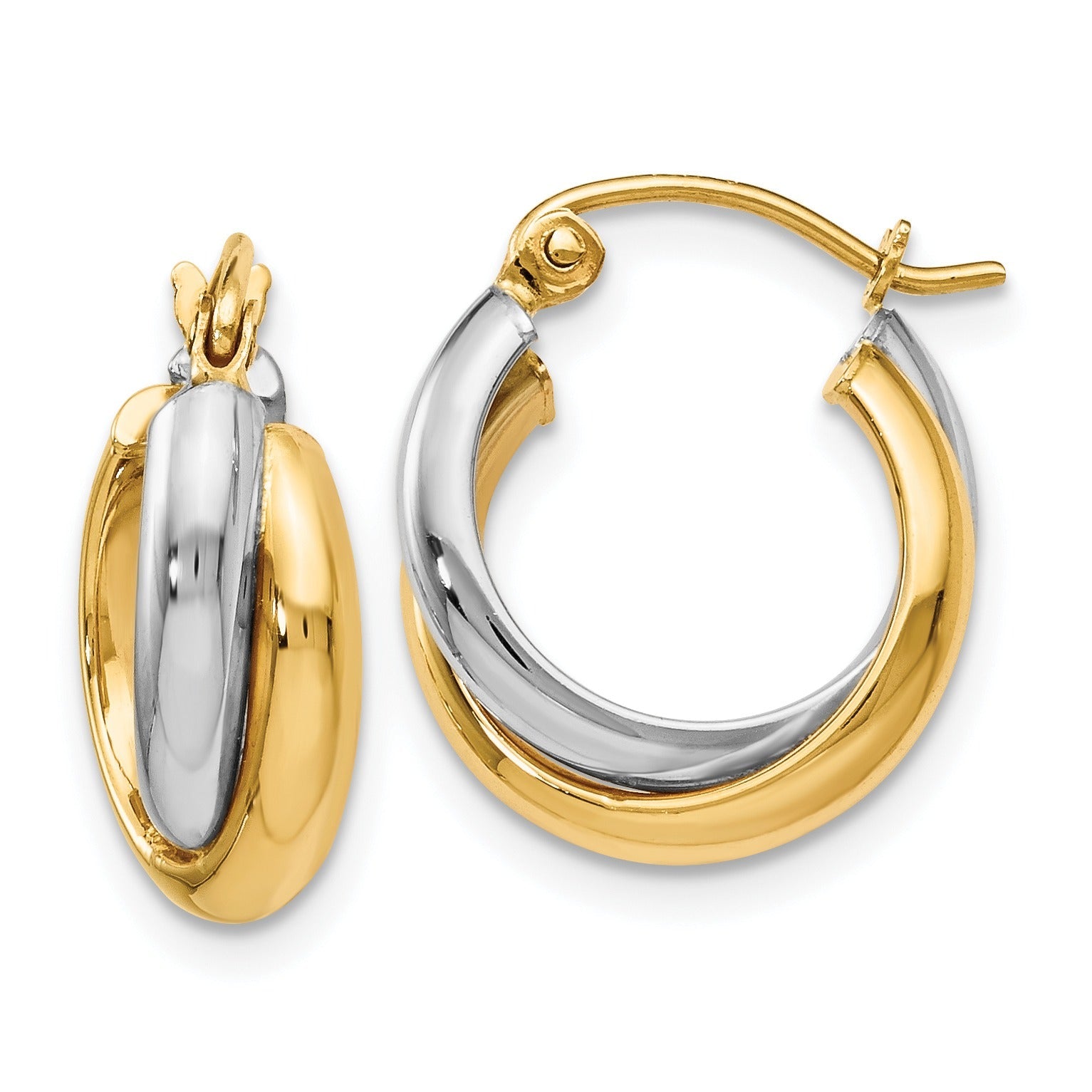 14K Gold Two-Tone Hinged Hoop Earrings
