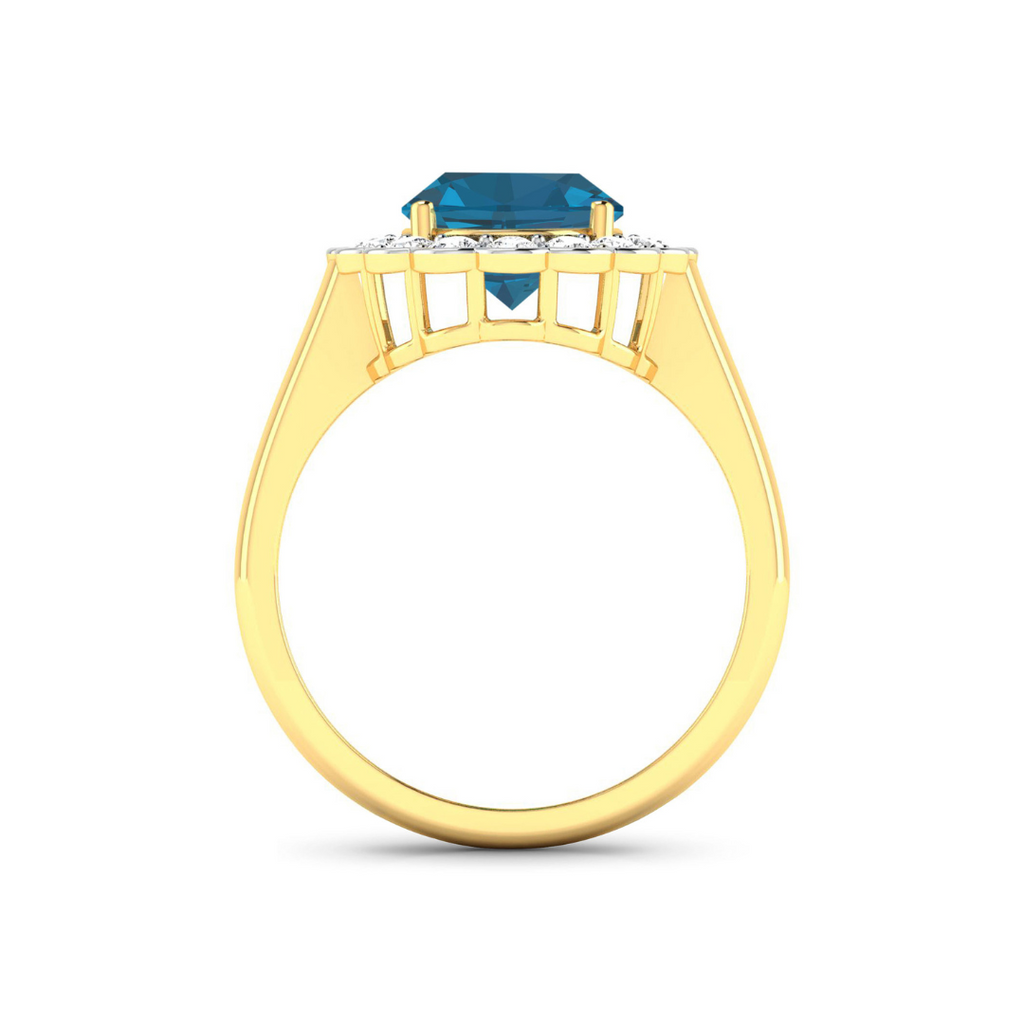 Genuine London Blue Topaz and White Diamond Halo Ring