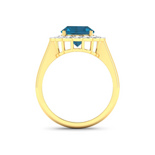 Load image into Gallery viewer, Genuine London Blue Topaz and White Diamond Halo Ring