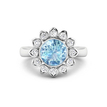 Load image into Gallery viewer, Genuine Diamond and Aquamarine Halo Ring