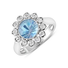 Load image into Gallery viewer, Genuine Diamond and Aquamarine Halo Ring
