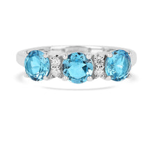 Load image into Gallery viewer, Natural Blue Topaz Three Stone Ring, Blue Statement Ring for Women, Silver Ring Blue Gemstone Ring, December Birthstone