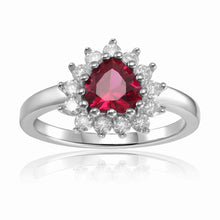 Load image into Gallery viewer,  Sterling Silver Statement Red Heart Gemstone Ring Ruby Diamond Heart Shaped Ring - FineColorJewels