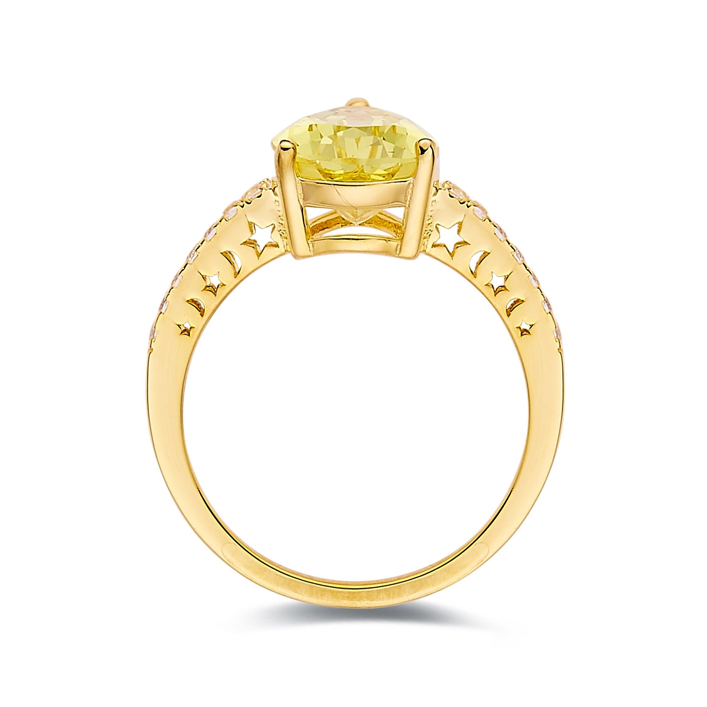 Canary Yellow Sapphire Ring with Accents 18K Yellow Gold Plated Sterling Silver Yellow Diamond Bold Ring Engagement Ring Gift for Women- FineColorJewels