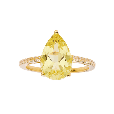 18K Yellow Gold Plated Sterling Silver Yellow Diamond Bold Ring Engagement Ring - FineColorJewels